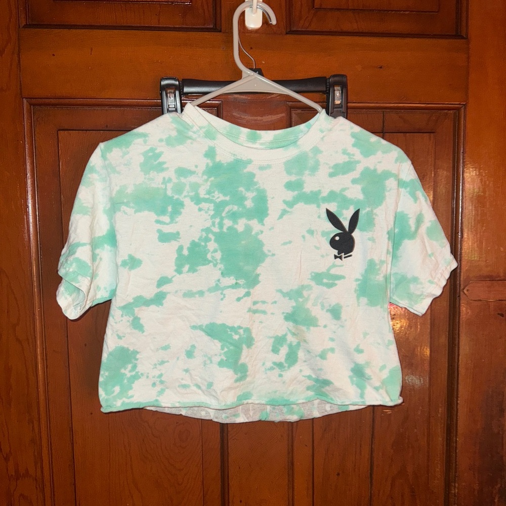 PLAYBOY Mint Green Tie-Dye Cropped Tee
